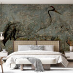 WM-10250 Crowned Crane With Sakuras